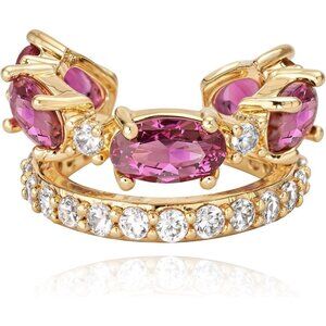 14K Gold Plated  Red Zircon Diamond Turquoise Cuffs Non Piercing Earrings